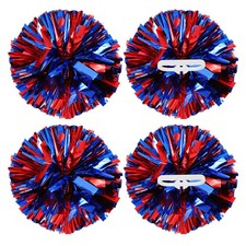 4Pcs 12 inch Metallic Cheerleading Pom Poms with Handle Rings, Red Blue