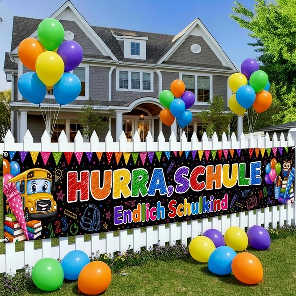Deko Banner Einschulung Hurra Schule Endlich Schulkind Junge MäDchen-image