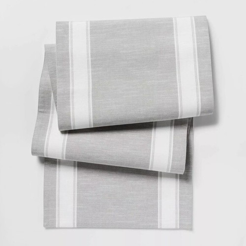 Threshold Gray White Stripe Table Runner 14" x 72" - Picture 2 of 2