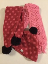 GAP KIDS Pink Fleece Polka Dot Pompom Scarf Hat Set  Crochet Pink Fringe Scarf