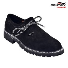 Bavarian Men's Suede Leather Shoes Black Traditional Oktoberfest Wearing Shoes