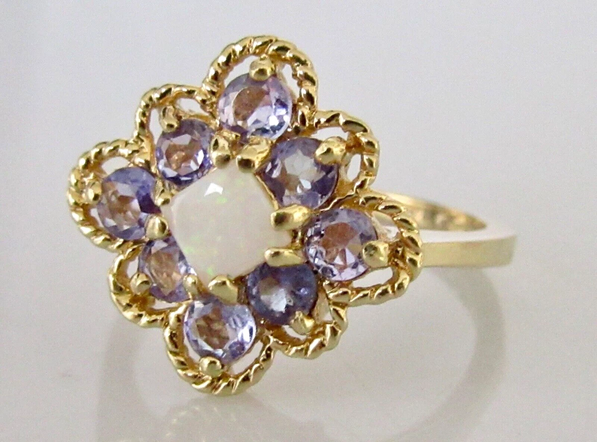 9ct Gold Ring Ex QVC 9ct Yellow Gold Tanzanite Opal Cluster Ring Size L 1 2