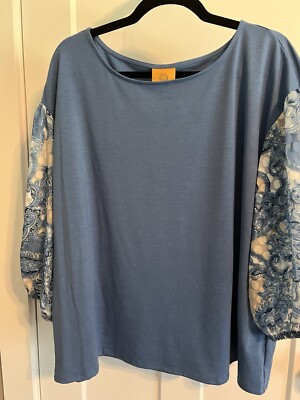 Ruby Rd Blue Top Price Reduced!Ruby Rd Blue Knit Top With Sheer Paisley Print 3/4 ...
