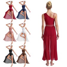 Womens Dress Modern Bodysuit Rhinestones Leotard Prom Glittery Ballet Dance