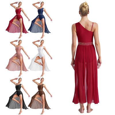 Womens Dress Sleeveless Leotard Modern Bodysuit Ballet Asymmetrical Shoulder