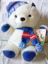 Vintage 1988 White K-Mart Christmas Bear Blue Scarf  Hat All Tags Displayed