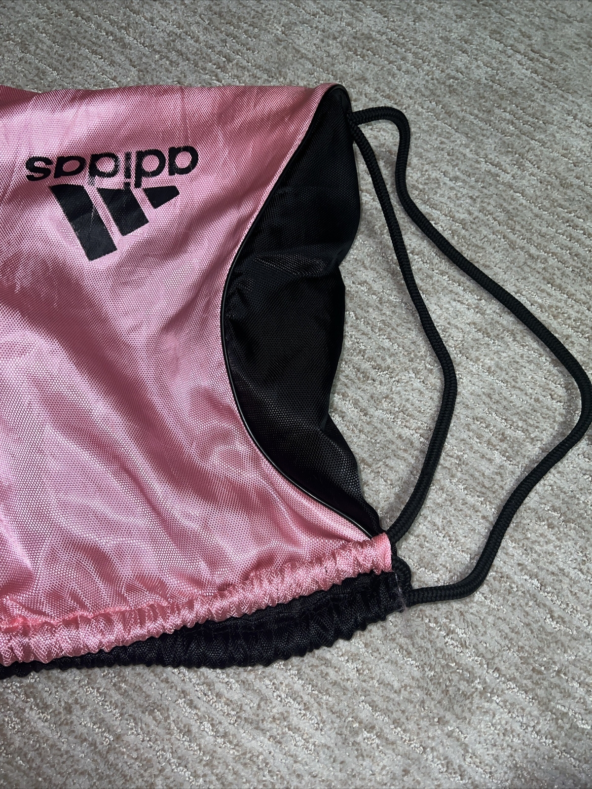 Adidas String Bag Drawstring Backpack Black And P… - image 5