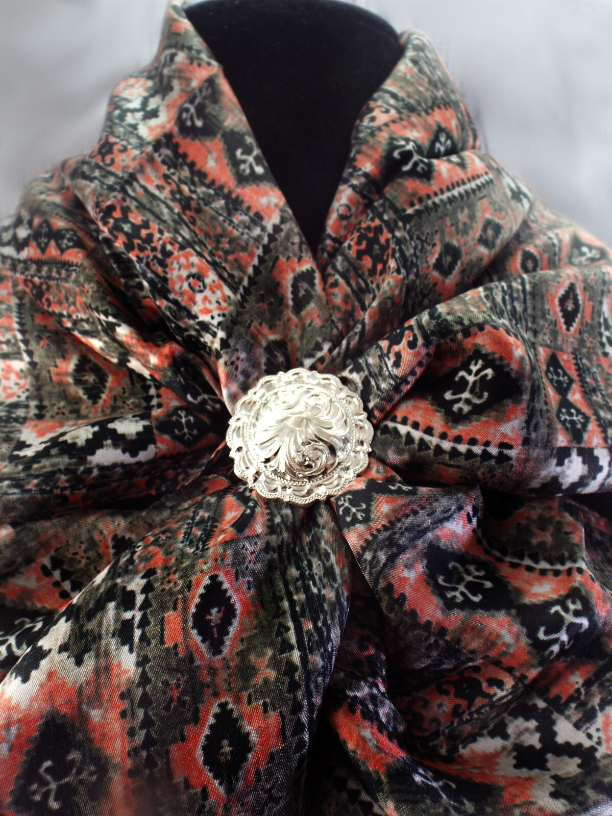 Silk Scar Wild Rag,  Wild Rag, Cowboy Silk Scarf, Peach-black-gray, attractive
