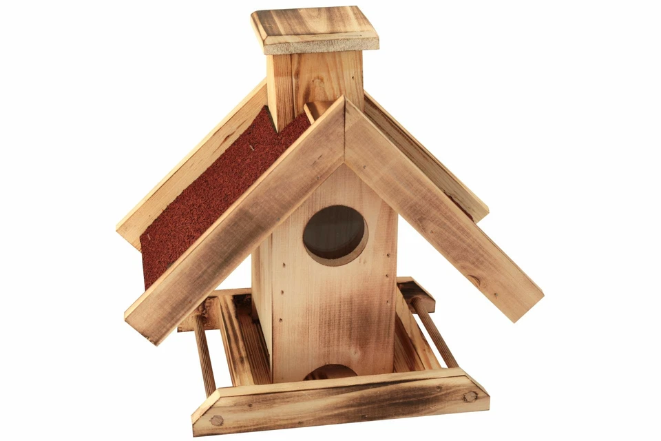 Vogelhaus Fütterhaus mit roten Dach Futterstelle Vogel Futter Futterstation