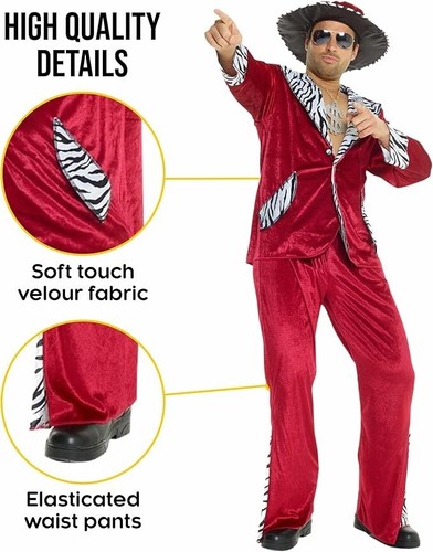 Rotes Zuhälter Kostüm Herren Pimp Outfit Junggesellenabschied Faschingkostüm - Bild 5 von 7