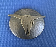 Belt Buckle -Longhorn Steer Skull Western - Hammered Antique Brass