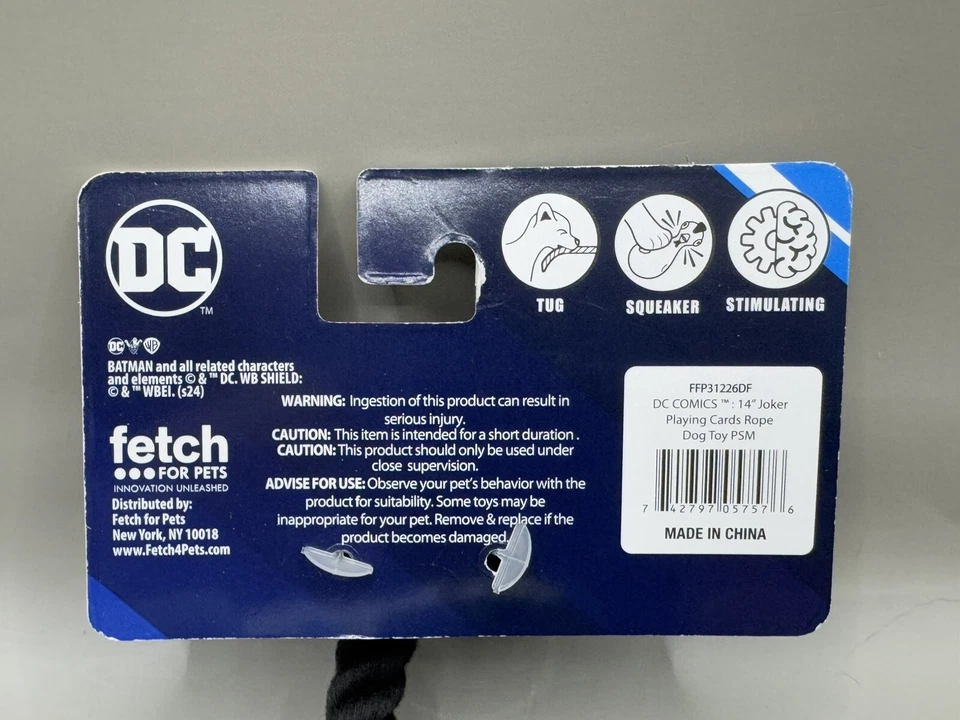 NWT DC Comics Joker Playing Cards 14” Plush Squeaker Rope Dog Toy- - Image 3 of 4