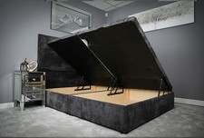 Image of Storage Bed Fabric Ottoman Upholstered Gas Lift Base Frame with 51" Headboard
