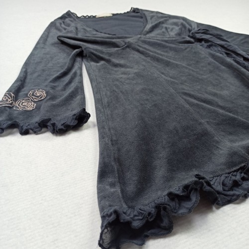 Odd Molly Mujer Terciopelo Bata Túnica Top 0 - XS Gris Floral Tiras Corbata 579 - Imagen 3 de 11