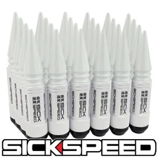 SICKSPEED 24 PC WHITE SPIKED ALUMINUM EXTENDED 108MM 3 PC LUG NUTS 14X1.5 