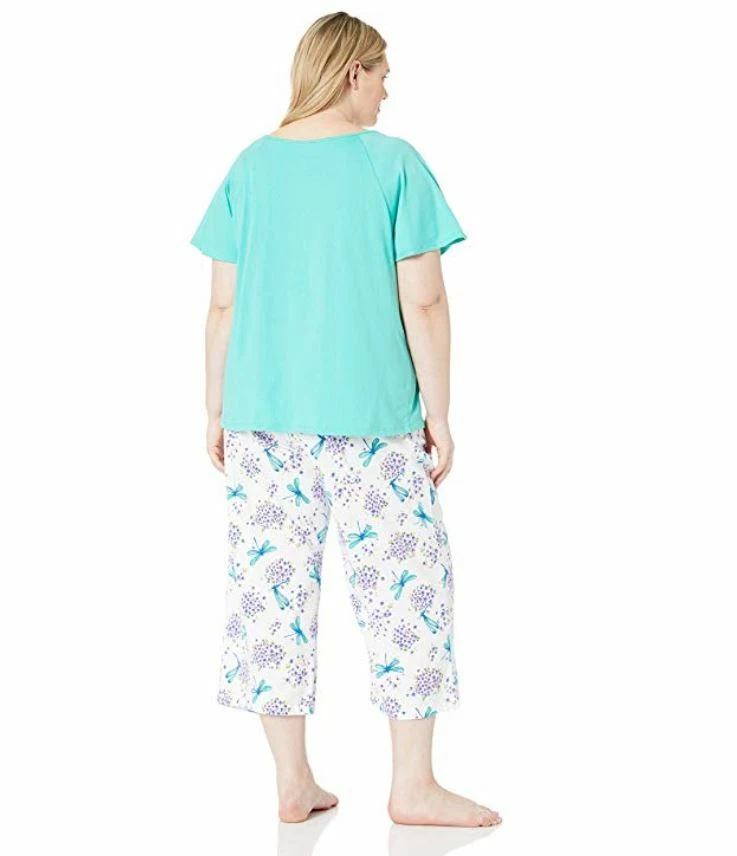 Conjunto de top y pijama capri Karen Neuburger para mujer, estampado verde azulado/libélula como nuevo, pequeño Foto 3 de 4