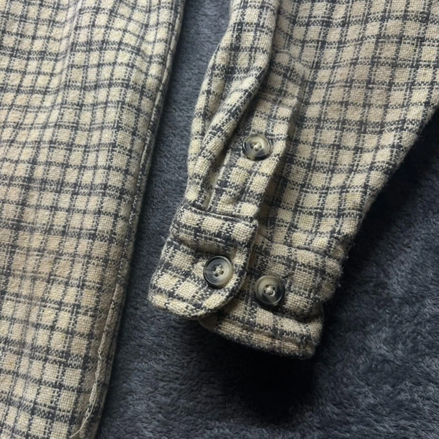 Vintage Eddie Bauer Shirt Mens Large Beige Plaid Button Up Wool Heavy Workwear - Image 3 of 4