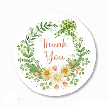 Thank You Floral Wreath Scrapbook Stickers Favors Labels Envelope Seals Thanks