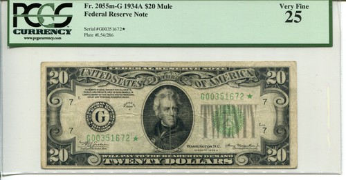 Fr 2055-G MULE 1934A $20 Federal Reserve 25 VERY FINE - 第 1/2 張圖片