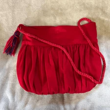 Red Hat Society Rope Strap Shoulder Bag Red Purple Snap Button Closure Purse