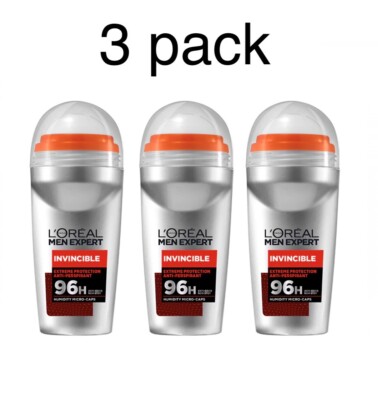 3 x LOREAL MEN EXPERT INVINCIBLE roll on deodorant 1.7fl.oz /50ml