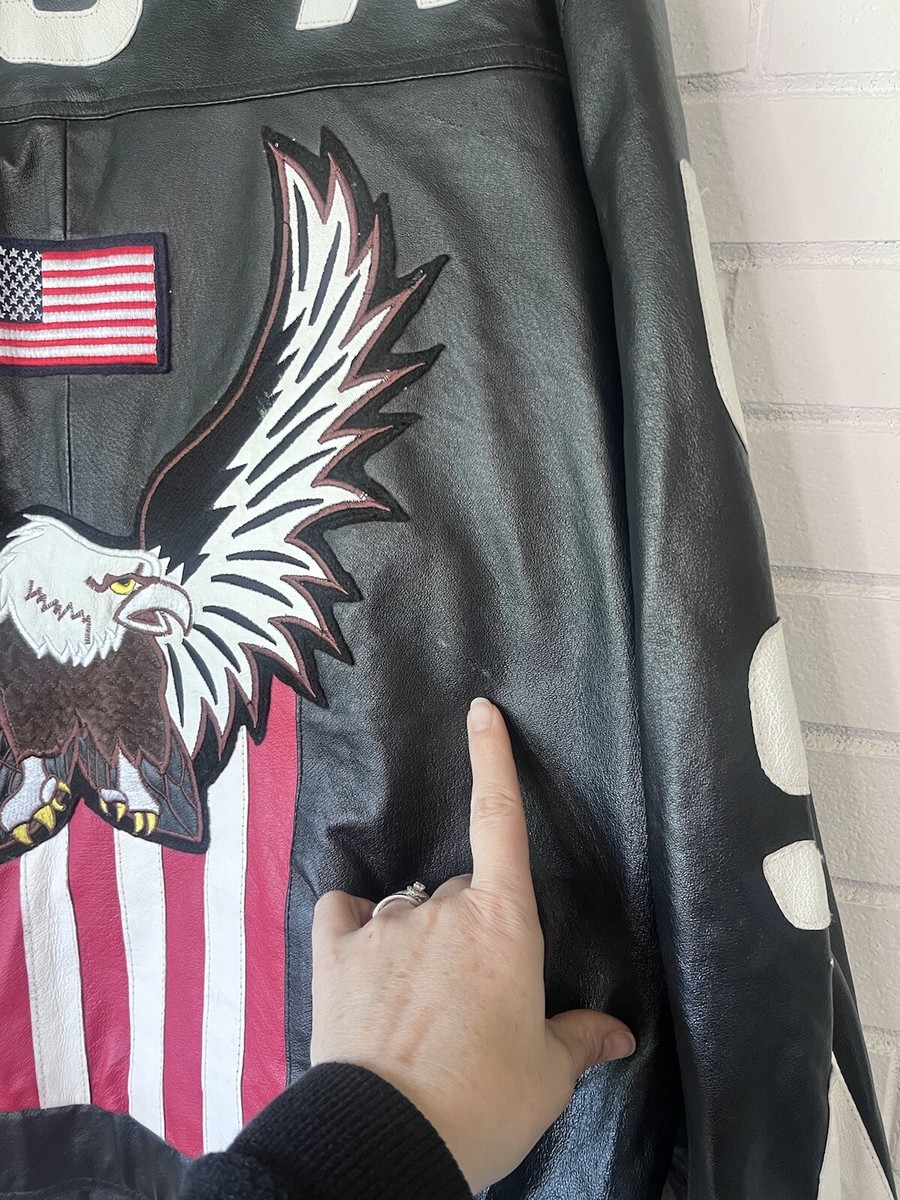 USA Interstate Leather Motorcycle Eagle Black Jacket Men's 3XL