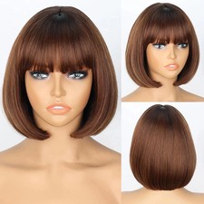 Short Brown Bob Wig for Women Auburn Brown Wig