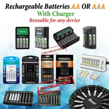AA or AAA Rechargeable batteries NiMH NiCD + Fast Charger lot Reusable battery