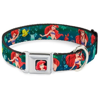 Dog Collar DYP-Ariel CLOSE-UP Full Color Ariel Poses w/Flounder Green/Blue Fade