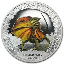 Tuvalu 2013 FRILLED NECK DRAGON LIZARD Remarkable Reptiles $1 Oz Silver Prf OGP