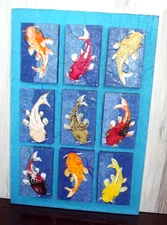 Koi Sampler Mixed Media Tissue Paper Collage Art Signed Sherri Linnemeyer 12x16