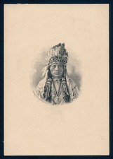 Portrait engraving on card, Indian Chief, F.A. Rinehart, Omaha, 1890