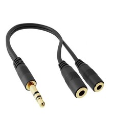 Black Stereo Audio Splitter GOLD 3.5mm JACK Male to 2 Dual Female Y-Cable Lead