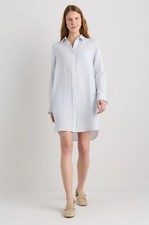 NWT QUINCE 100% European Linen Shirt Dress Blue/White Striped XS