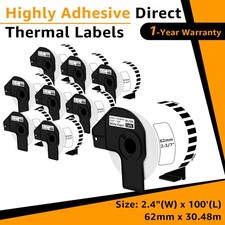 9Rolls Compatible DK-2205 62mm x 30.48m Continuous Label Use with Brother QL
