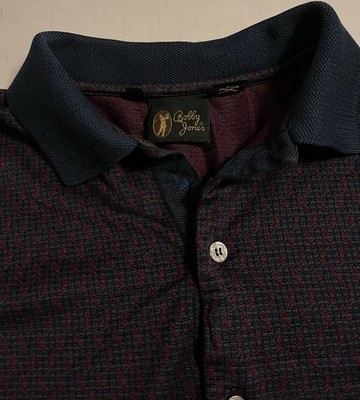 VINTAGE Bobby Jones Blue Golf Polo Shirt MEDIUM Mercerized Jacquard Cotton 90 s