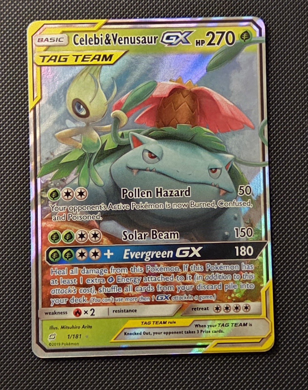 Pokémon TCG Celebi & Venusaur GX Holo Ultra Rare Card Team Up 1/181 NM Condition