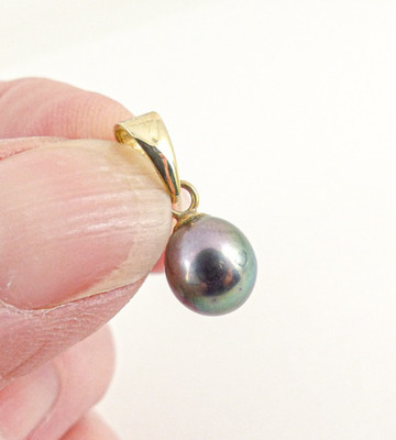 9 kt Gold schwarze Perlen Anhänger kleine Birne Gelbgold 17 mm mit Geschenkbox