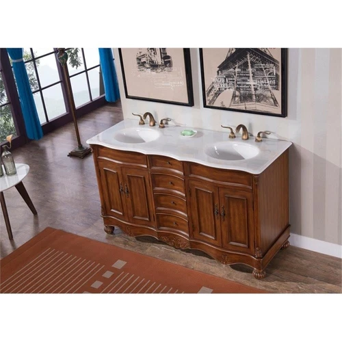 Elegant Decor Windsor 60" Wood Double Bathroom Vanity in Brown Teak - Picture 15 of 15