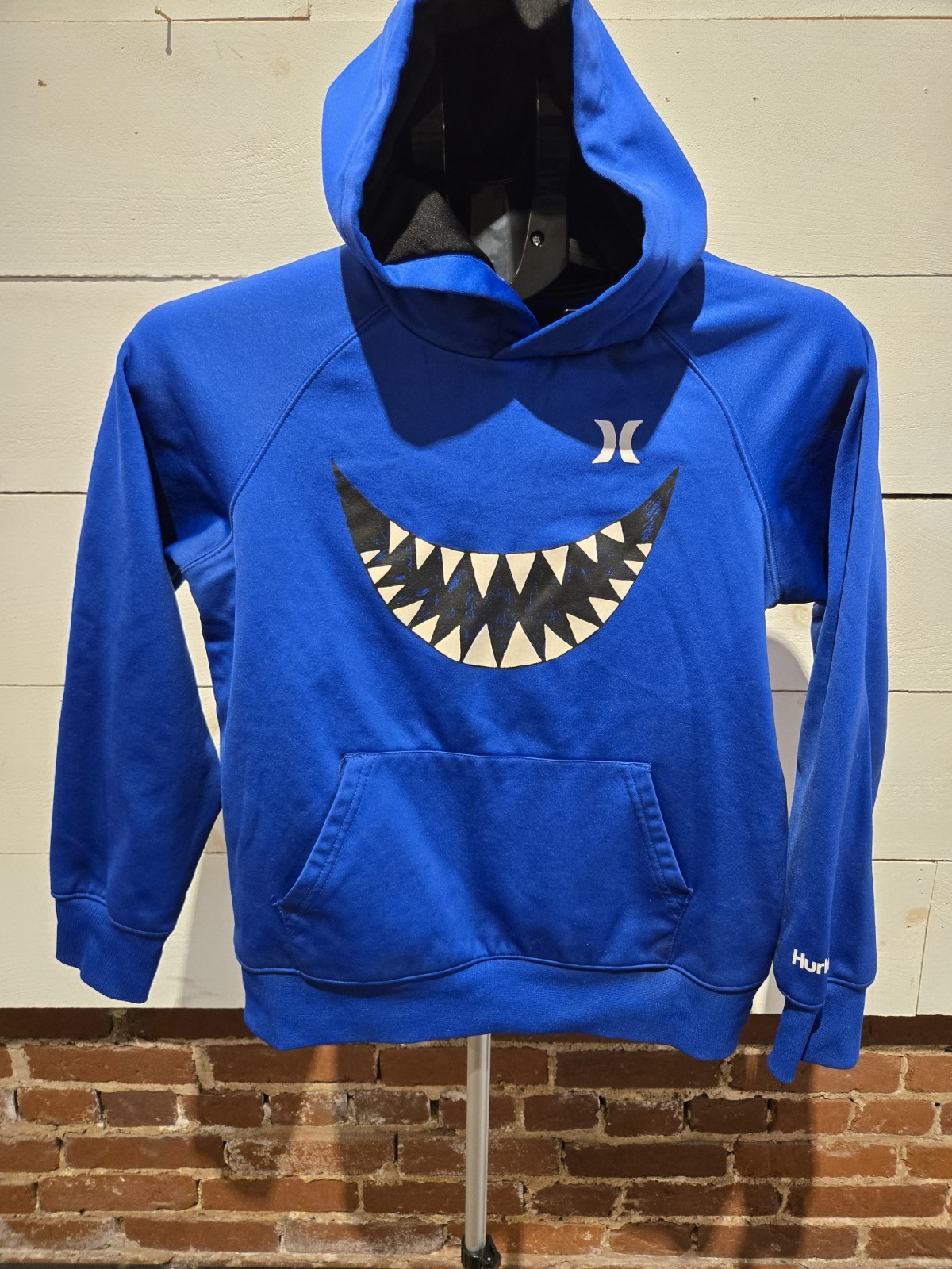 Hurley Boys Hoodie – Size Large – Blue Shark Smile Graphic