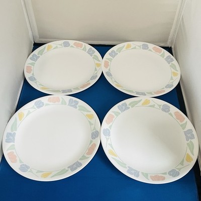 Corelle Friendship Set of 4 Dinner Plates Pastel Floral Band 10 1/4  Vintage