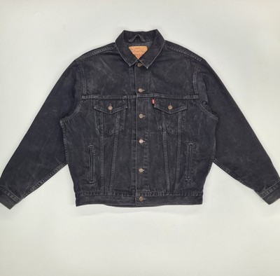 Vintage 90s Levis 70507-4159 Mens Trucker Jacket Washed Black Denim MEDIUM RARE
