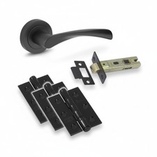 Stirling Internal Fire Rated Door Handle Black Hinges and Latch Pack