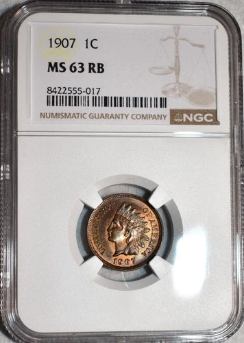 MS-63 RB 1907/9 w/ 3 Digits in Denticles Snow-14 Indian Head Cent, Tough Variety