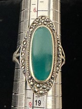 Sterling Silver Green Chalcedony Marcasite Ring Size 8