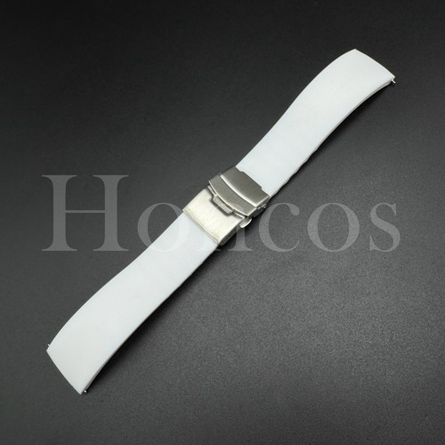 22 24 MM White Silicone Smooth Flat Rubber Watch Strap Band Clasp Fits Panerai - Picture 8 of 20