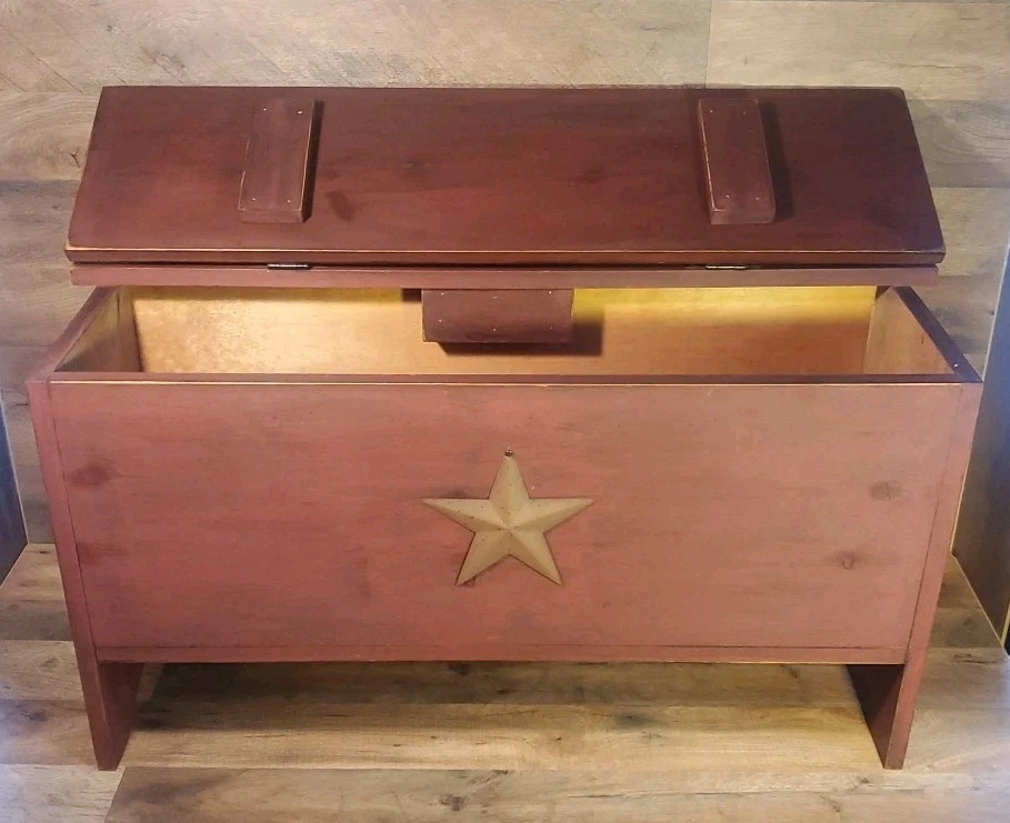 复古原始巨大红色胸部乡村农舍储物箱 34x18x12 — 第 3/4 张图片