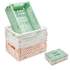 3 Pack Large Plastic Storage Basket for Shelf Organizing, Collapsible Crate F...