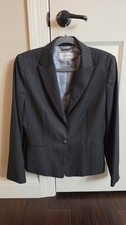 Calvin Klein Women s Size 10 Charcoal Gray Pinstripe Two Button Blazer Jacket