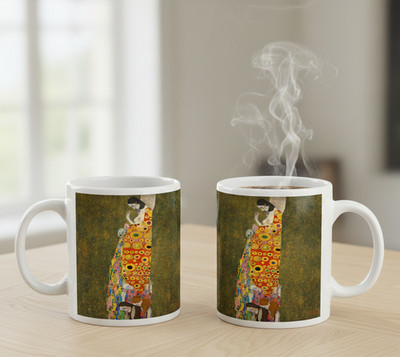 Klimt Inspired Ceramic Coffee Mugs: Home Décor, Museum Inspired Table Top Art